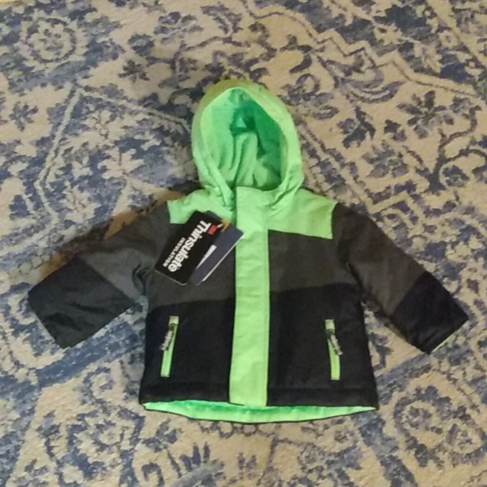 Cherokee 12m baby boy thinsulate neon green/gray jacket nwt
